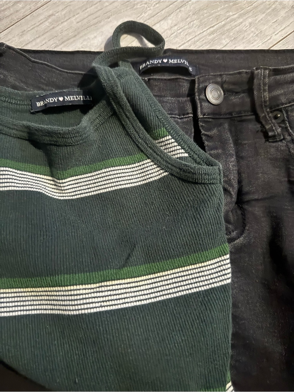 Brandy Melville Striped Ribbed Tank & black denim Jean skirt SET